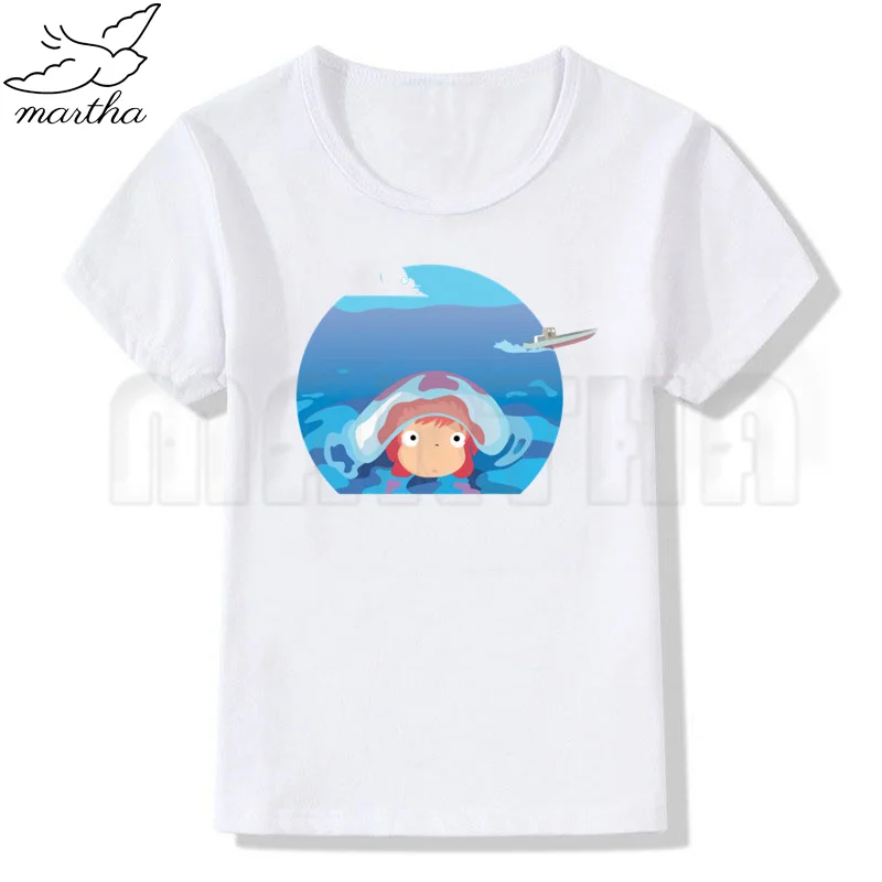 

Ponyo NEW White T-shirt New Print Girls Tee Short Sleeve O-neck Summer Tops Kid Casual Children Clouse