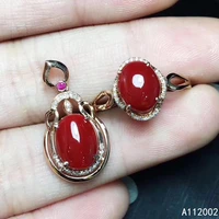 kjjeaxcmy fine jewelry natural red coral 925 sterling silver women gemstone pendant necklace ring set support test classic
