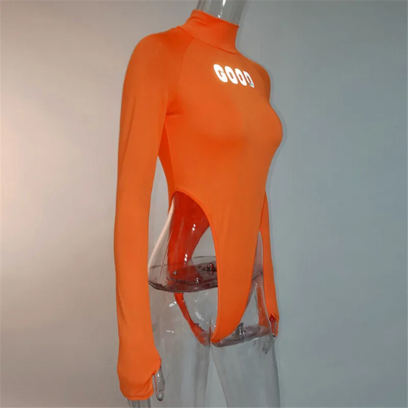 

Female's Long Sleeves Leotard Bodysuit Autumn Reflective Letter Pattern Slim Fit Bodycon Jumpsuit Fashion Ladies Skinny Playsuit