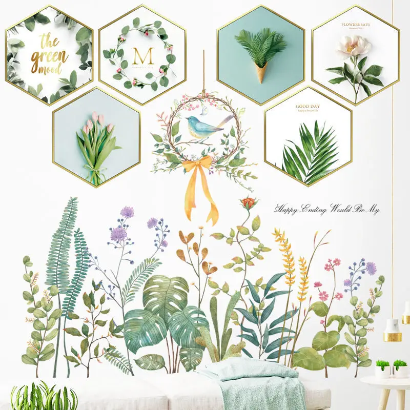 

Artracyse Wall Stickers Set Plant Leaves Small Space Dormitory Bedside Flower Stickers Art Wall Self-adhesive Bedroom Decoration