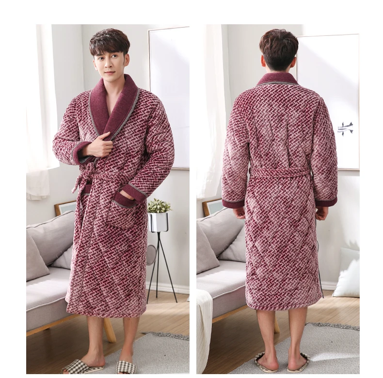 Для мужчин банные халаты роскошные бархатные Для мужчин Robe купить напрямую из Китая, банный халат 3 Слои ватник теплая хлопковая зимняя Домашняя одежда кимоно Ночной халат