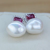 women gift word 925 sterling silver real natural special shaped pearl stud earrings 13 14mm big baroque baroque 925 sterling si