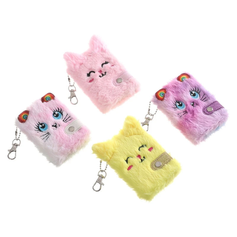 

Cute Cat Plush Pocket Notebook Memo Pad Blank Thicken Inner Paper with Keychain