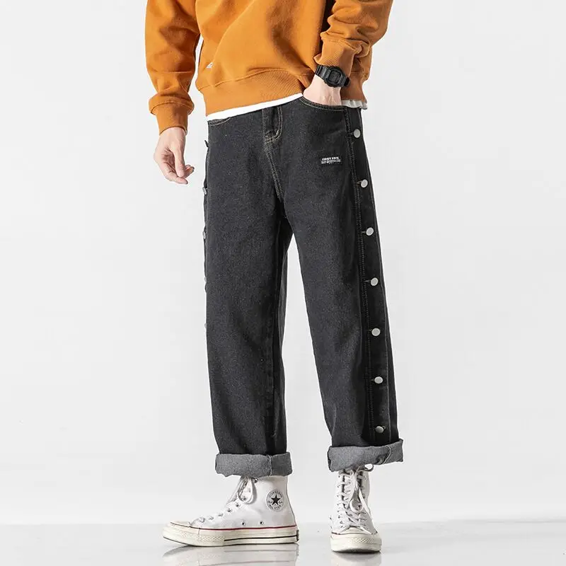 

Spring new Straight jeans Personalized buttons Retro Street men's jeans