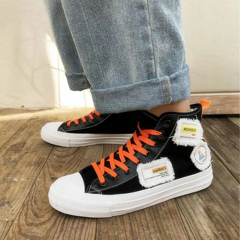 Высокие холщовые туфли на плоской подошве для студентов Брендовые мужские