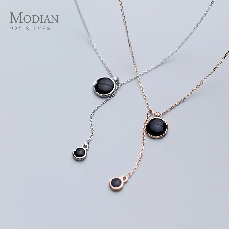 

Modian 925 Sterling Silver Black Crtstal Y Shape Pendant Necklace for Women Luxury Wedding Engagement Statement Jewelry Gift