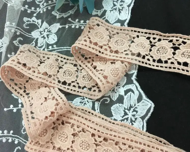 1 Meter Orange Pink Embroided Cotton Mesh Lace Trim 4.5CM Width Fancy Ribbon Trimming DIY Craft | Дом и сад