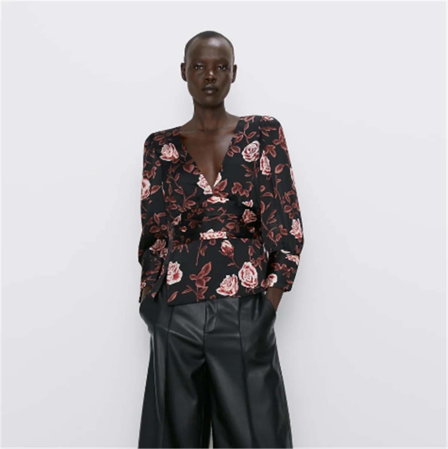 Женская рубашка с принтом ZA модная Осенняя в богемном стиле v образным вырезом и