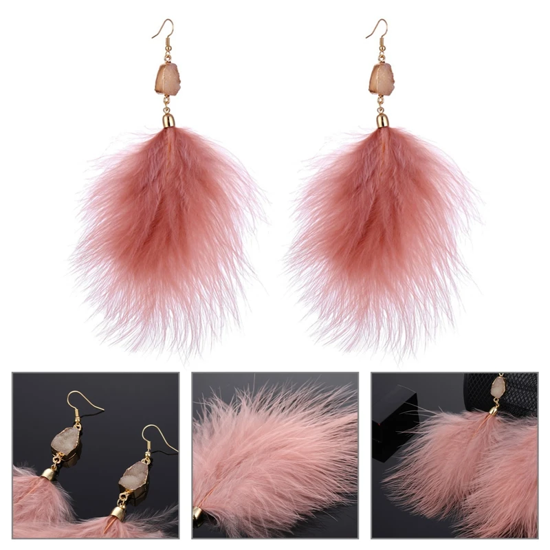 Женские серьги с перьями большие висячие модные летние эффектные украшения |