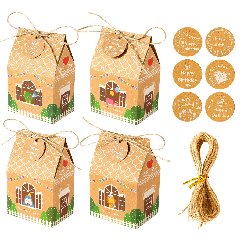 

Подарочная коробка из крафтовой ткани, 12 наборов, милый динозавр, Ленивец, мультфильм, веревка с биркой коробка для конфет с, мешок для подар...