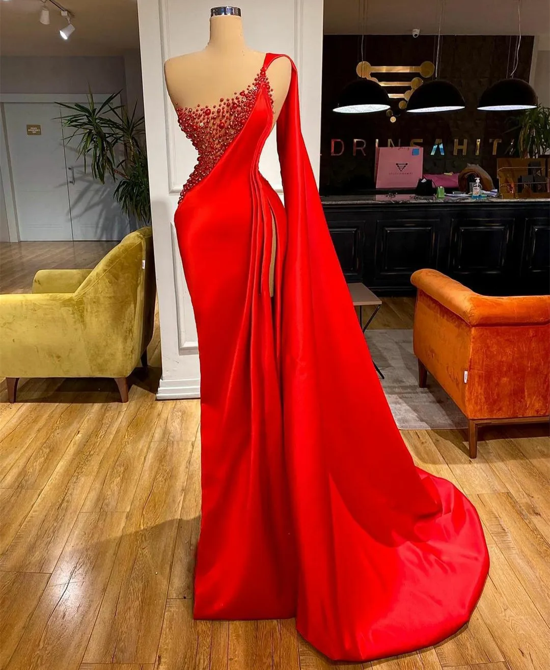 

Real Picture Vintage Long Mermaid Evening Dresses One Shoulder Floor Length Robes De Soirée فساتين السهرة for Women