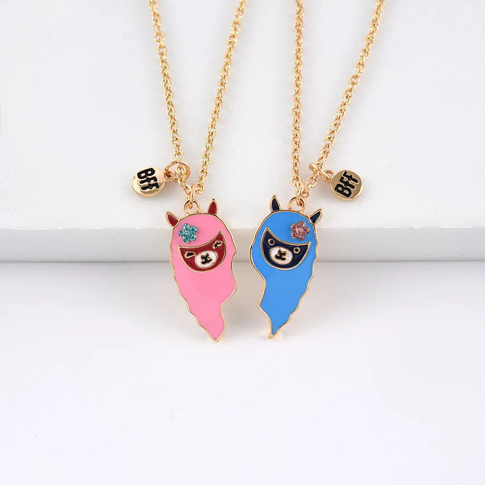

BFF Necklace Best Friends Friendship Heart Rhinestone Pendant Alpaca Couple Necklace Cartoon Jewelry Accessories Gift for Girls