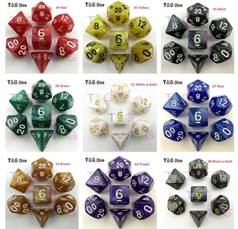 Набор игральных костей с мраморным эффектом высокого качества D4 d6 d8 d10 % d12 d20 для