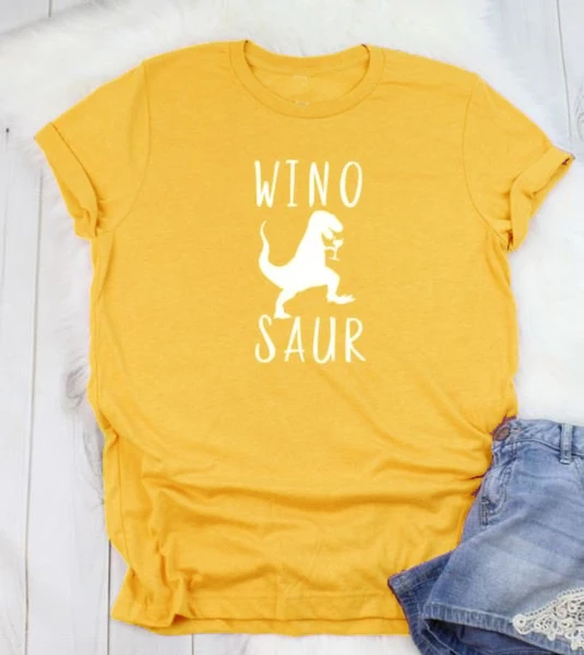 Wino saur Футболка Динозавр Графический для женщин мода гранж tumblr camiseta rosa feminina