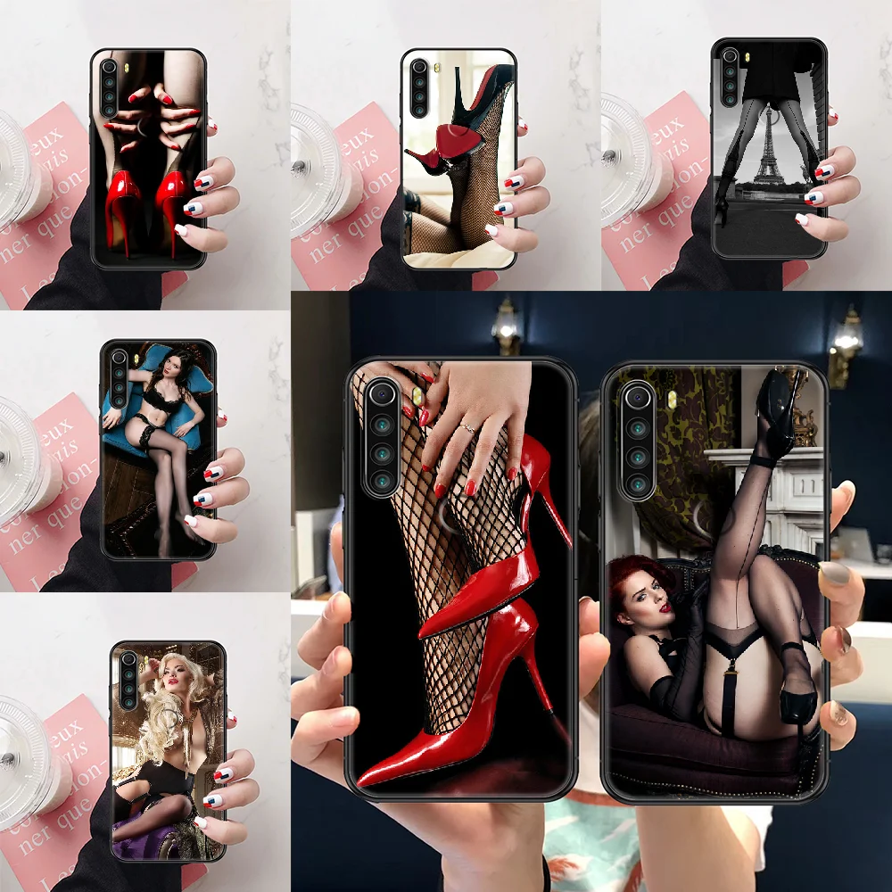Телефонный чехол Silk Stockings Sexy Girl High-Heeled Shoes для Xiaomi Redmi Note 7 8 9 10 7A 8T 9A 9T 9S 10S Pro, черный тренд, Etui TPU on.