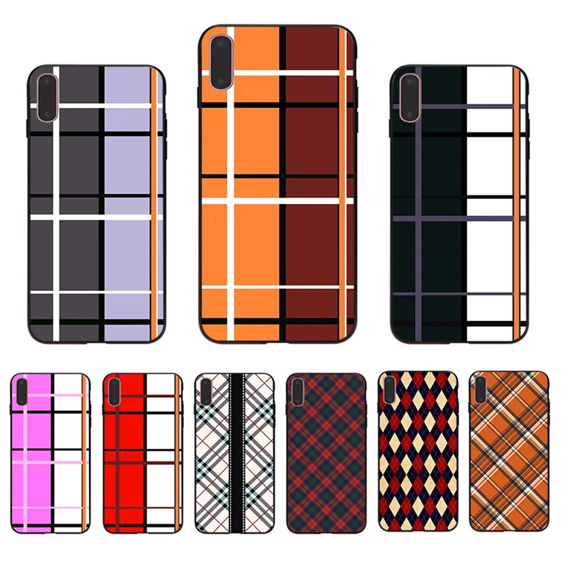 

Unique Fashion plaid Mobile Shell Phone Case For Iphone XS XR X SE 2020 7 8 Plus 11 Pro Max 12 Mini 5 6 S Soft TPU Hard PC Cover