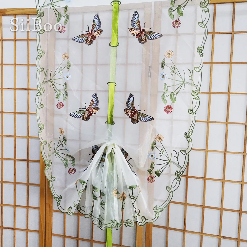 Пасторальные Цветочные вышитые бабочки вытягивающиеся тюлевые занавески