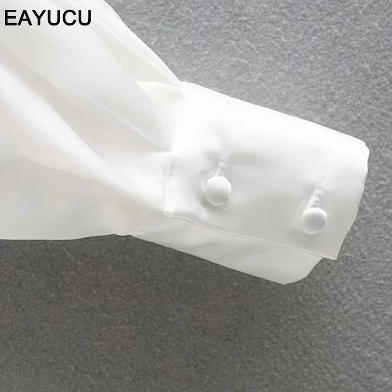 Элегантная черно-белая атласная шелковая Офисная Женская блузка eayuv новинка