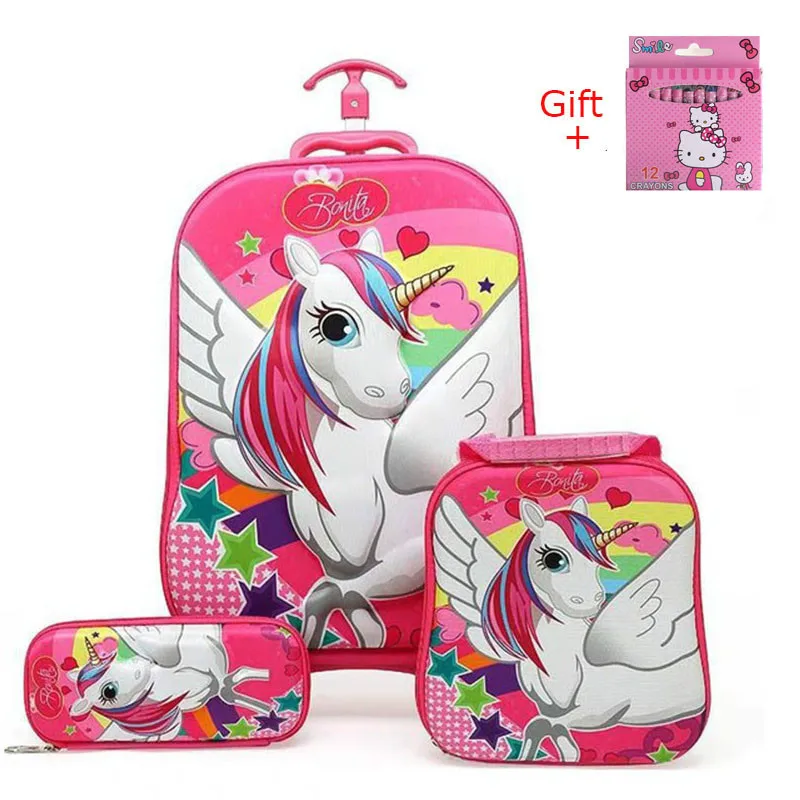 3 шт./компл. 3D чехол на колесиках милый рисунок Hello Kitty аниме Детский чемодан для