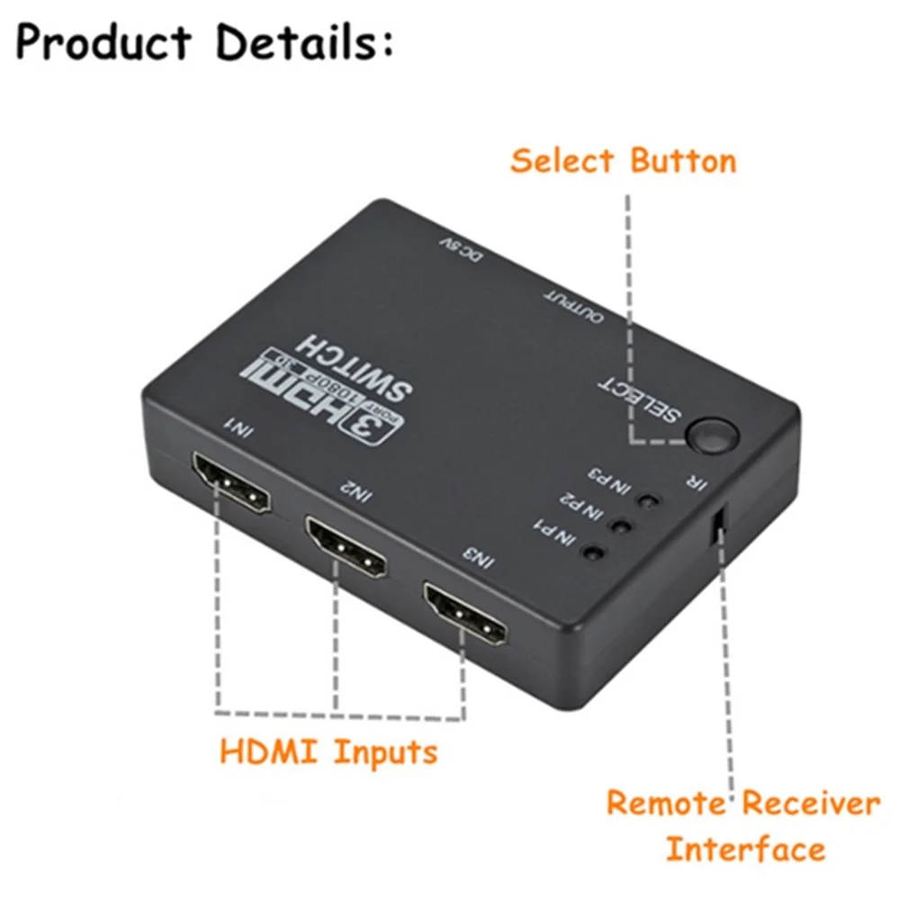 PzzPss HDMI коммутатор 3 в 1 порта концентратор автоматический переключатель 1080p HD 4 с
