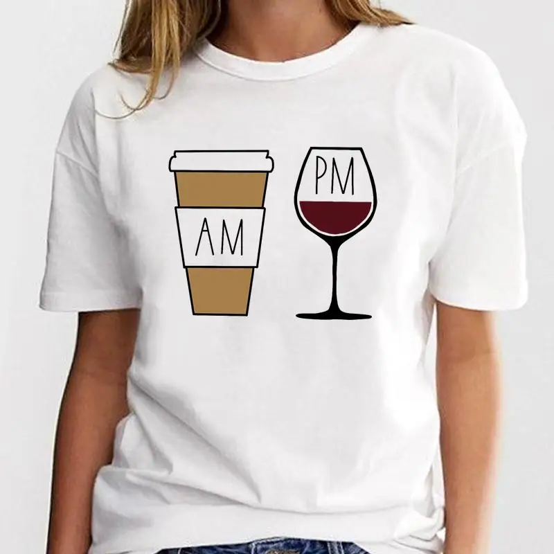 

Graphic T Shirt Coffee Wine Love 90s Style Print Tee Short Sleeve Ladies Clothing Clothes Summer T-shirt Women Female Top