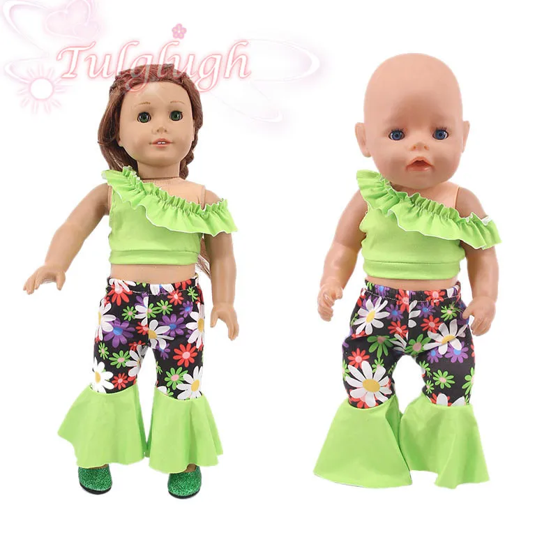 

Новые зеленые топы и брюки, костюмы, одежда для 18-дюймовых американских кукол и 43 см, одежда для новорожденных, кукол, аксессуары