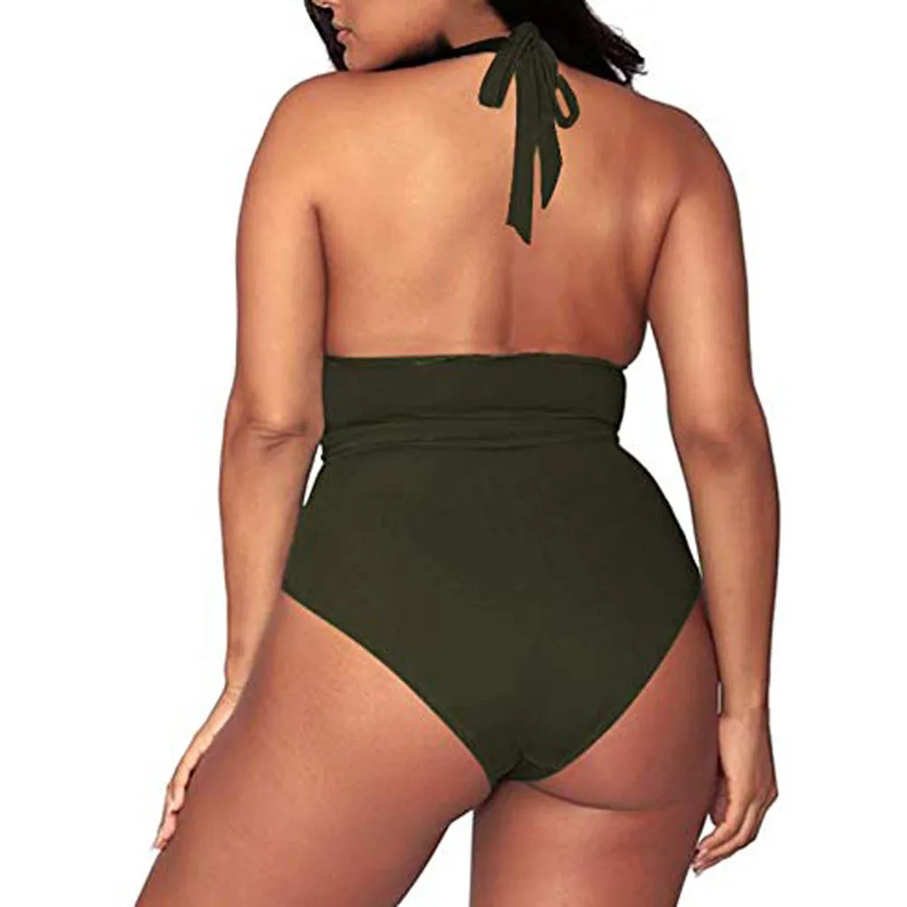 Купальник-бикини женский однотонный на широких бретелях L-4Xl размера плюс 2020 Z0310