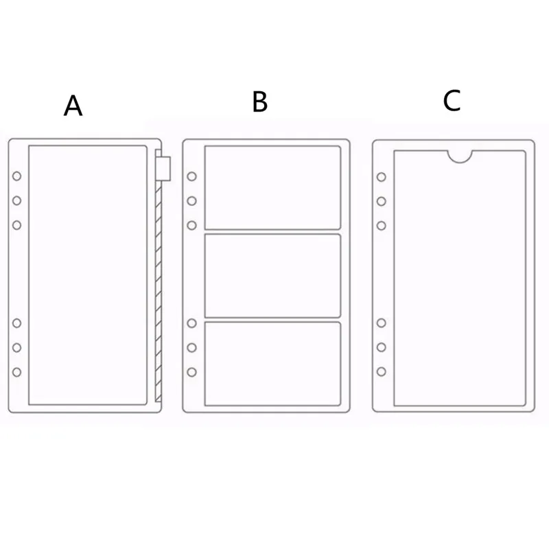

1pc 6 Holes A6 PVC Zipper Pouch Standard Transparent Card Bills Bags Loose Leaf Plastic Card Holder Pockets Storage Organizer