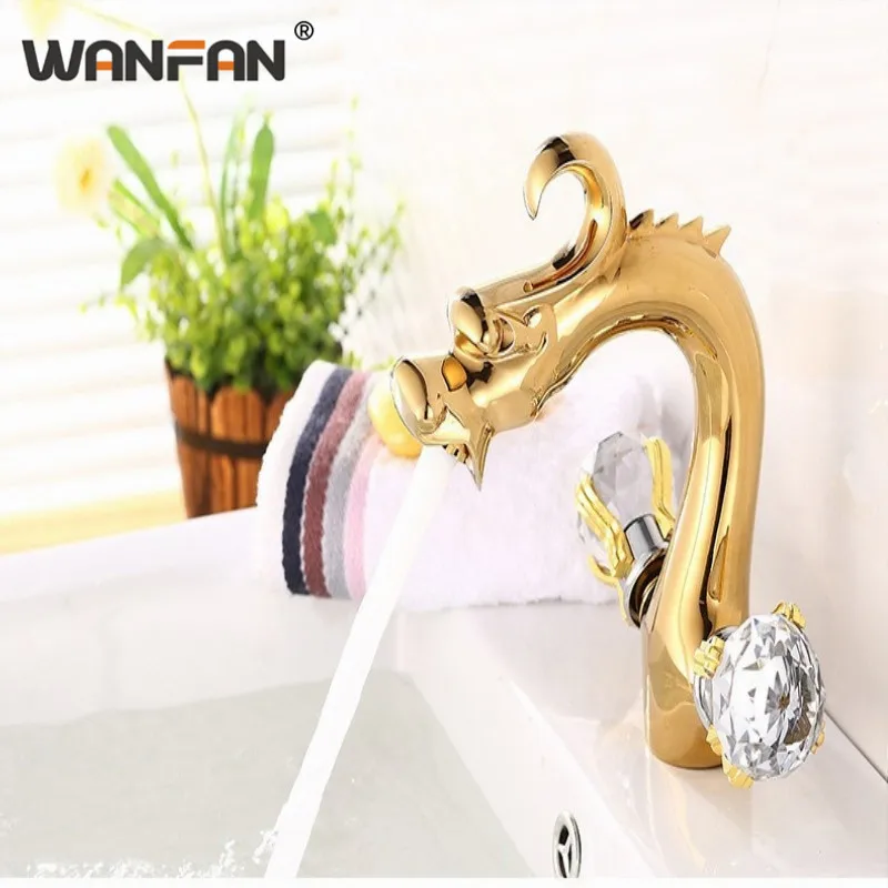 Antique Gold Plating Dragon Design Basin Faucet Luxury Decorative Crystal Bathroom Dual Handle Faucets Mixer Water Tap SE-8613 |