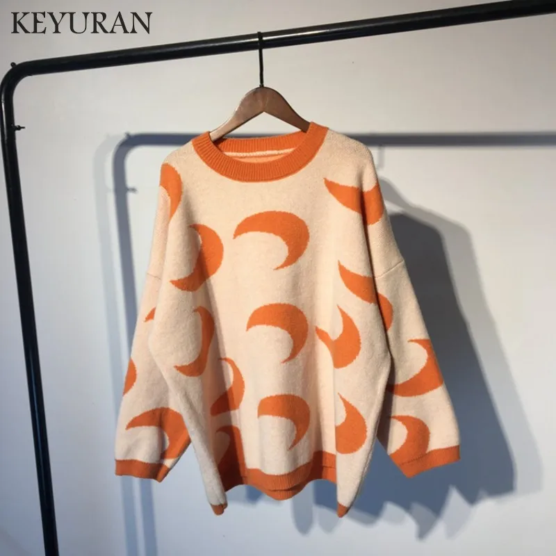 Женский жаккардовый пуловер с длинным рукавом теплый вязаный свободный свитер в