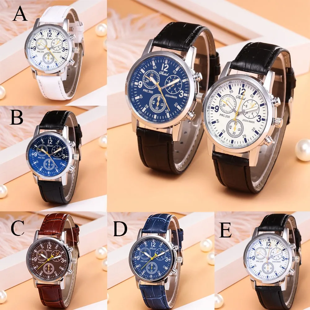 

Leather Strap Watch Blue-ray Glass Neutral Quartz Simulates Wrist Epidermal Luxury Wrist Watch Man Clock Relogio Masculino 2021