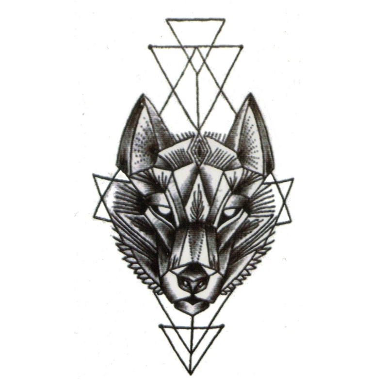 Водостойкая Временная тату наклейка 1 шт. геометрия животное волк искусственная