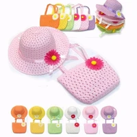 2pcs 9 colors princess summer breathable hats bags outdoor camping sunshading flower straw beach hats cap handbag suit