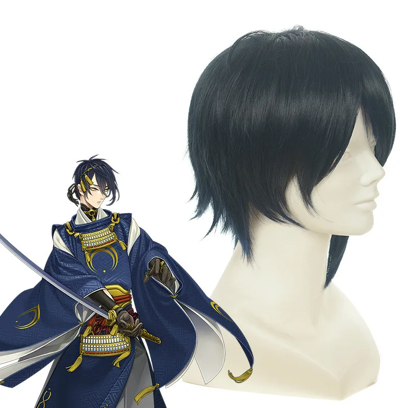 Парик для косплея из синтетических волос Game Touken Ranbu Mikazuki Munechika темно-синий