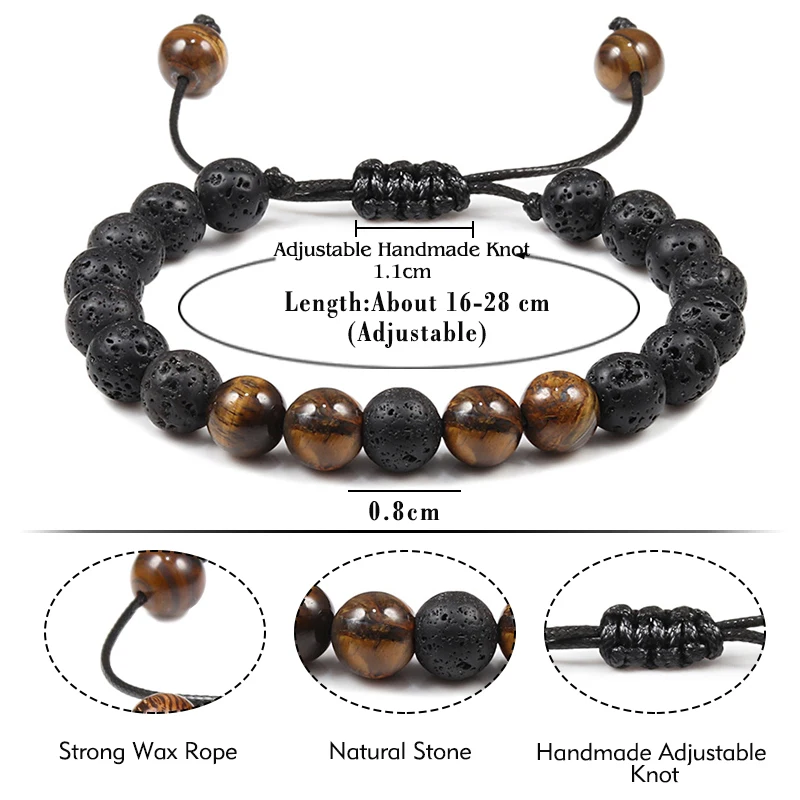Браслет из лавового камня для мужчин и женщин регулируемый плетеный браслет с