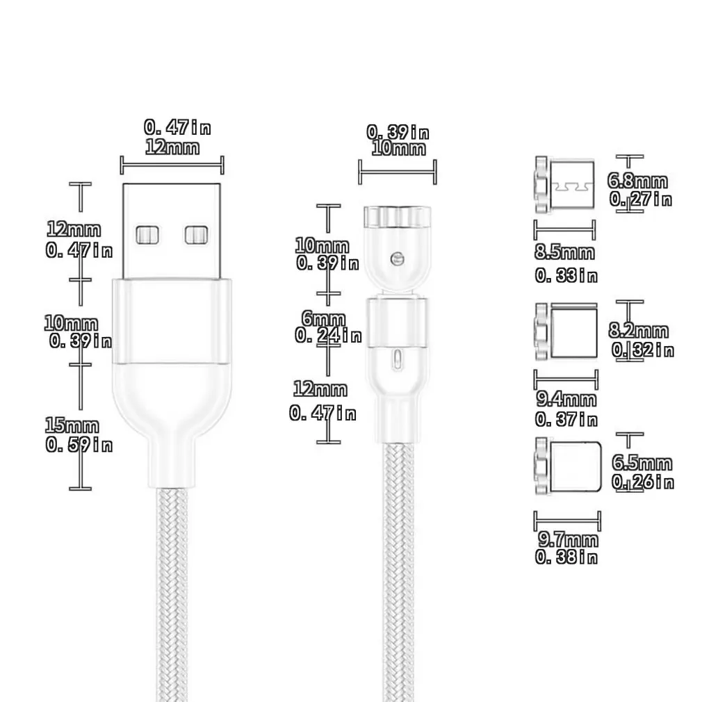 Магнитный кабель для передачи данных 3 в 1 магнитный зарядки с вращением на 540