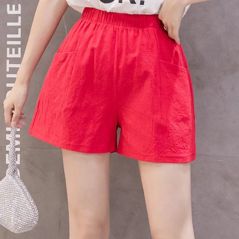 

Cotton Shorts Women High Waisted Summer Linen Loose Fitting Thin Hot Sport Summer Casual Wide Legged Pants Plus Size 2021 New