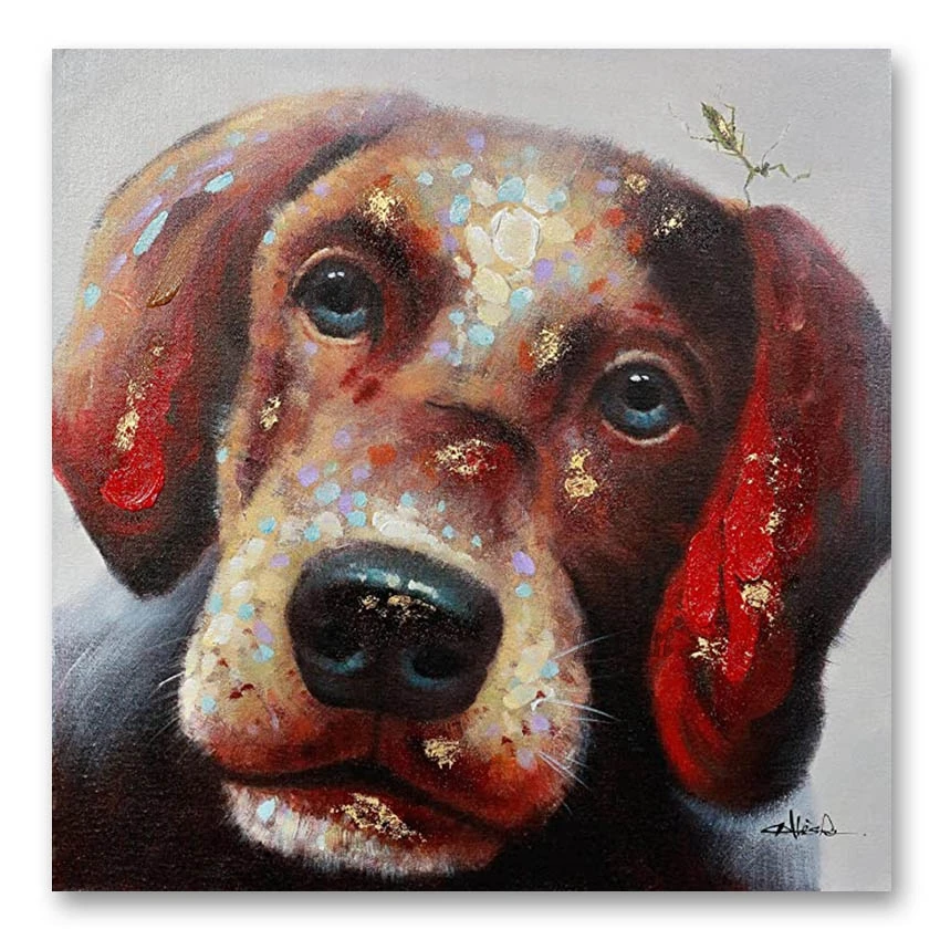

Hand-painted Modern Children's Gift Lovely Pet Dog Picture Canvas Oil Painting Wall Art Unframed Hot Sell Animal Wall Paintings