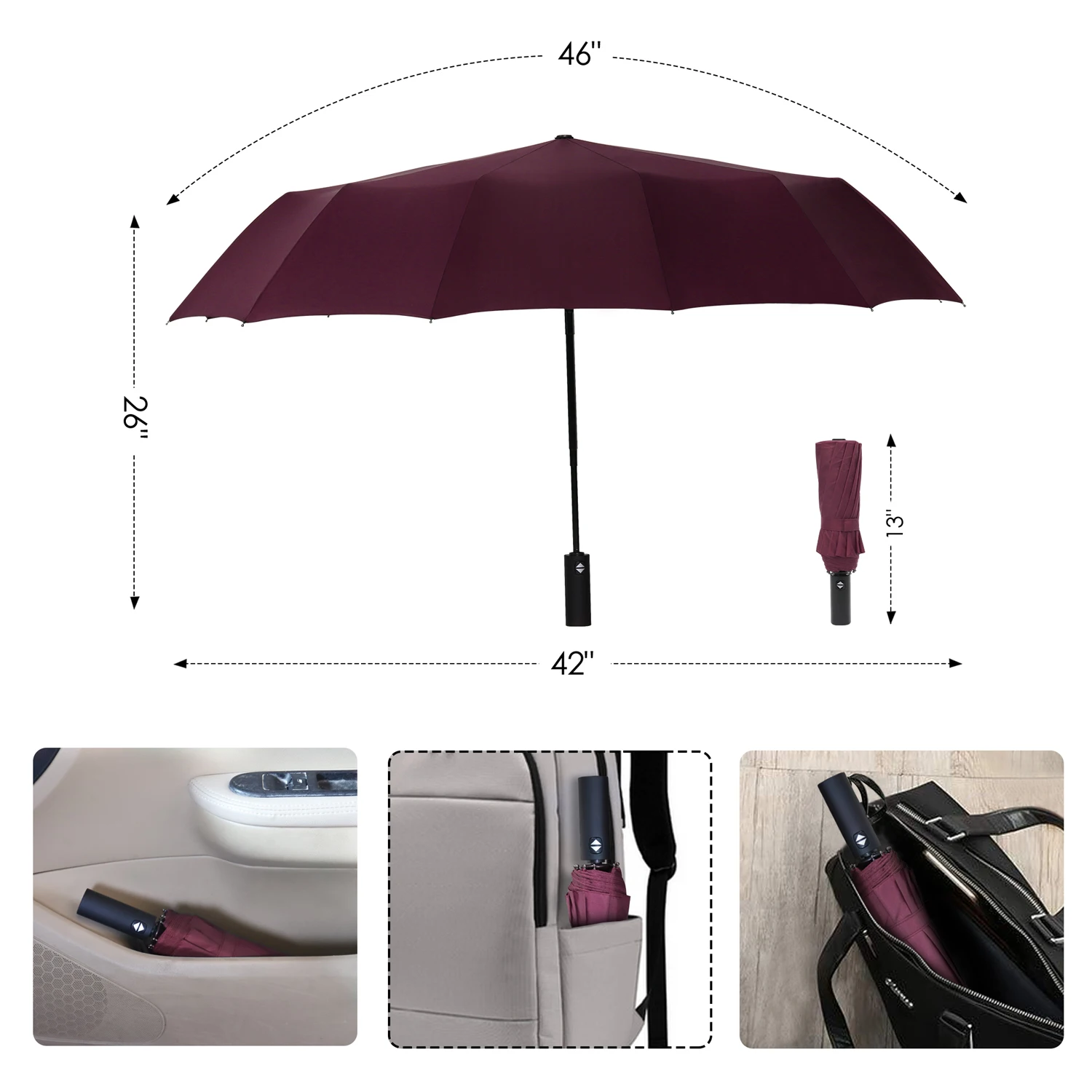 12 ребер автоматический открытый/закрытый складной портативный зонт