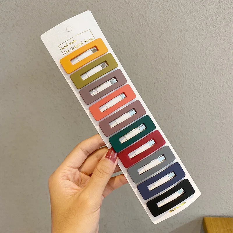 

Fashion BB Hairpins 10 Pcs Women Girls Candy Color Square Hair Clip Metal Barrettes Hair Holder Styling Tools Accessories