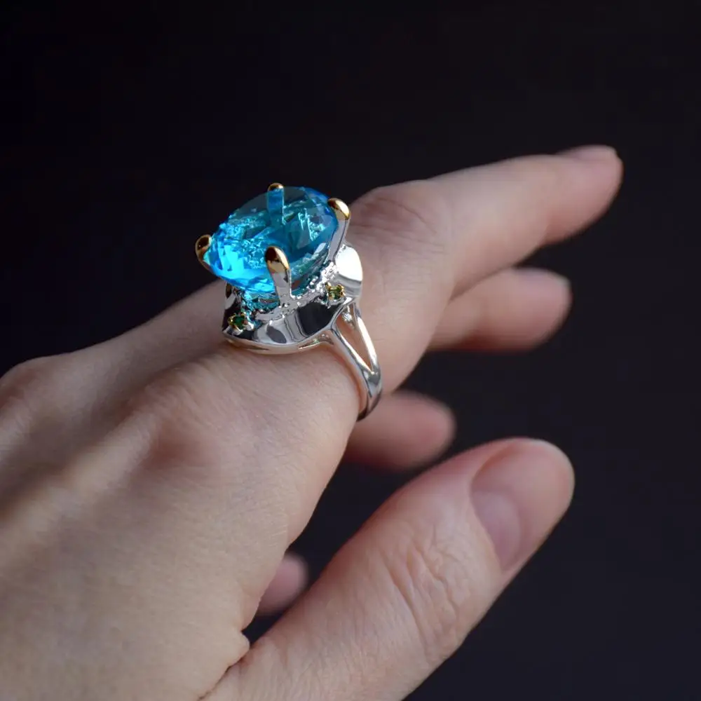 Женское Обручальное Кольцо DreamCarnival1989 голубое кольцо в виде пасьянса два тона с