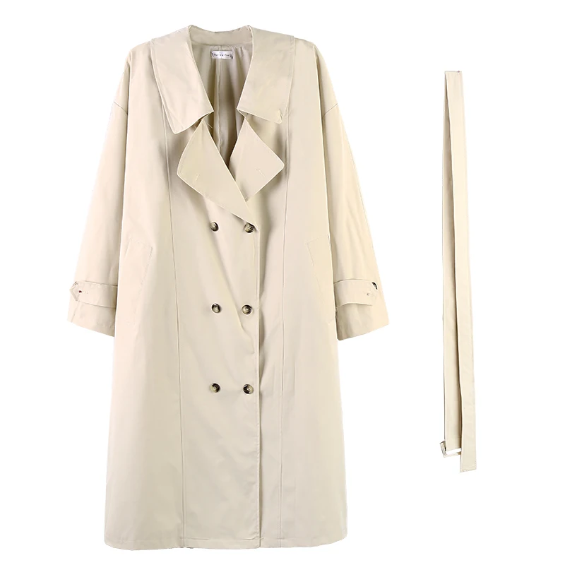 

New hot Spring and autumn fashion women's mid-length trench coat long double-breasted British style over-the-knee khaki coat