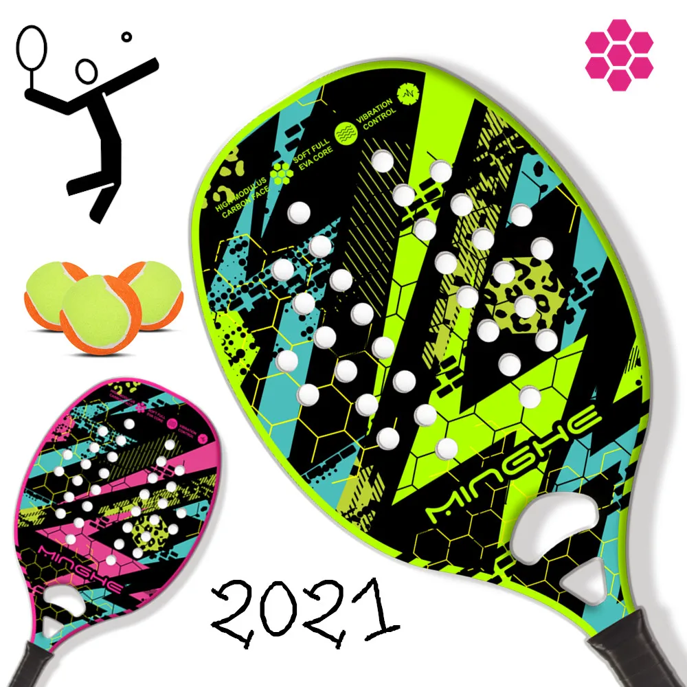 

MINGHE Adult Beach Board Tennis Racket Carbon Fiber EVA Foam Core Lightweight Tennis Racket Simple Carbon Fiber Beach Racket