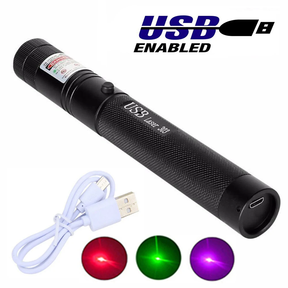 

Green Red Purple Laser Sight Laser USB Charge 303 Pointer Light 532nm 5mw High Power Device Lazer laser Pen Burning