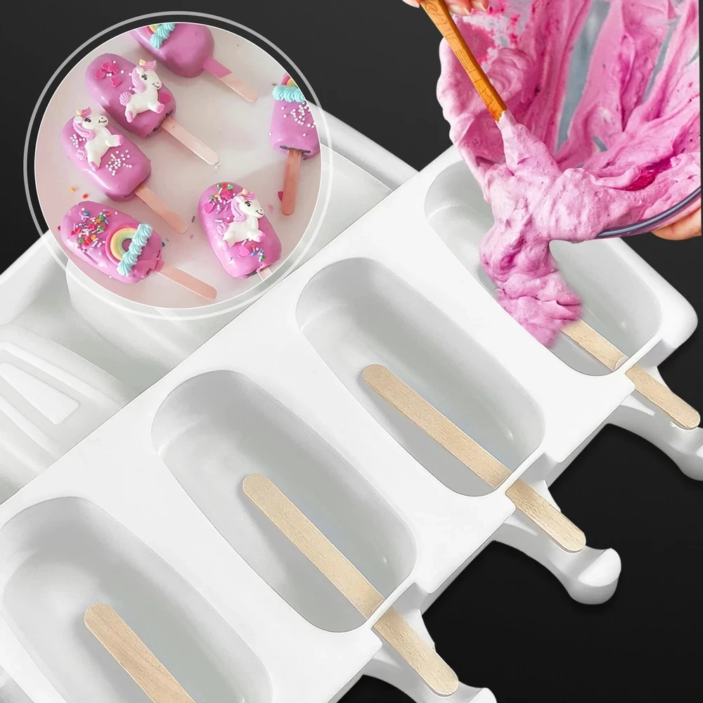 

2 Pcs Popsicle Silicone Mold Ice Cream Containers Candy Dessert Cakesicle 3D Chocolate Molds For Cake Pop With 100 Wooden Sticks