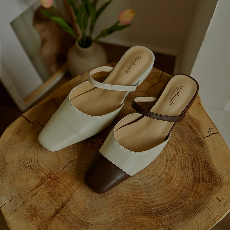 

2021 Fashion Women Low Heels Pumps For Women Fashion Open Toe Shoes Woman slippers Genuine Leather Party Basic Women Shoes