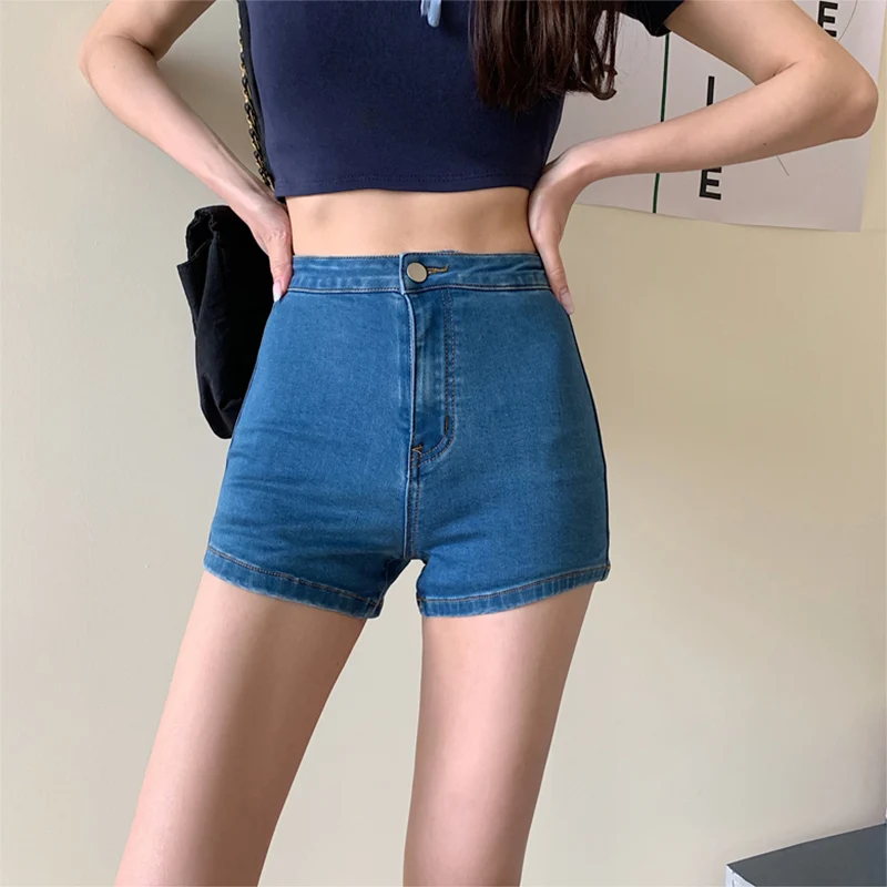 

Summer New Women Jeans Shorts Skinny High Waist Stretch Casual Denim Short Female Button Pockets Zipper Solid Basic Shorts Femme