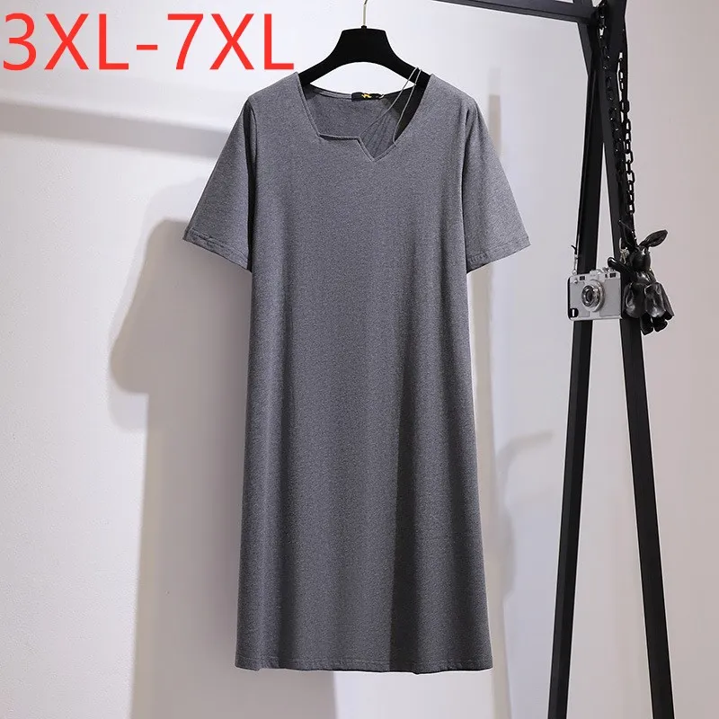 

Женское свободное платье-футболка, однотонное Хлопковое платье-футболка с коротким рукавом, размеры 3XL, 4XL, 5XL, 6XL, 7XL, Новинка лета 2021