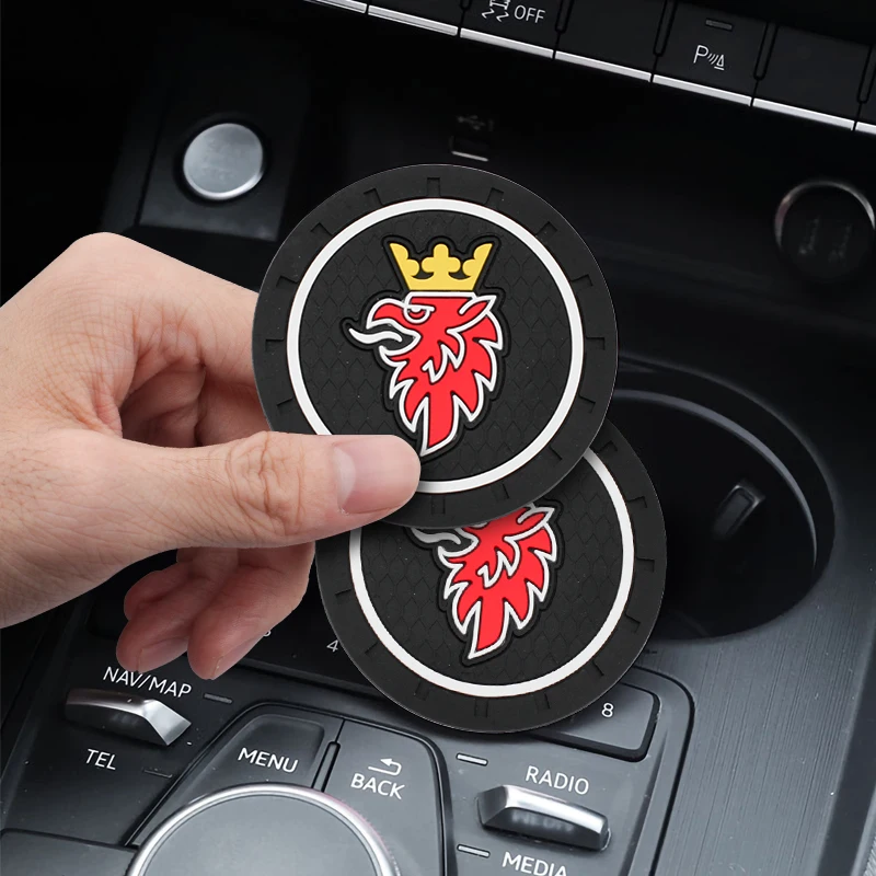 

1/2PCS Car coaster water cup holder silicone anti-slip mat for SAAB 9-3 9-5 93 9000 900 9-7 600 99 9-X Scania Accessories