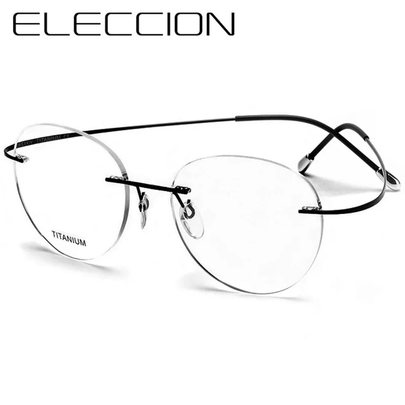 

ELECCION Ultralight 100% Titanium Optical Frames Men Myopia Prescription Eyeglass Round Rimlass Glasses Women Clear Lens